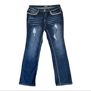 Embellished‎ Pocket Dark Wash Distressed Denim Jeans women 18